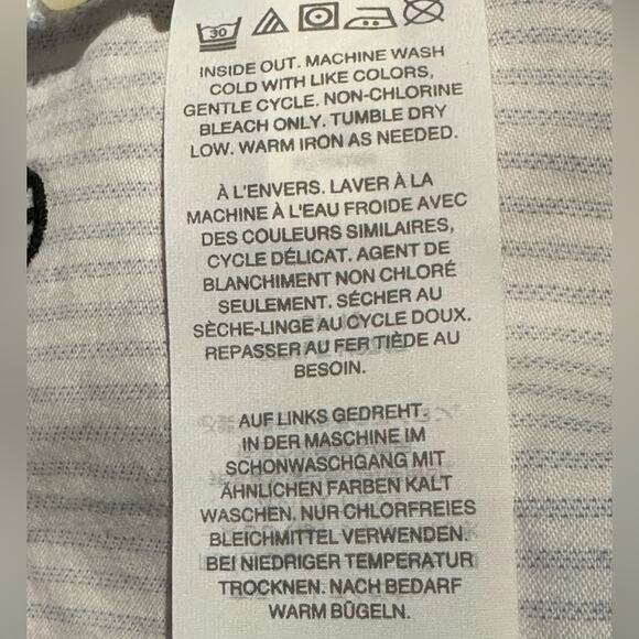 Madewell Womens XS Blue and White Striped Tie Waist Button Up Top Peace Signs - Picture 5 of 6